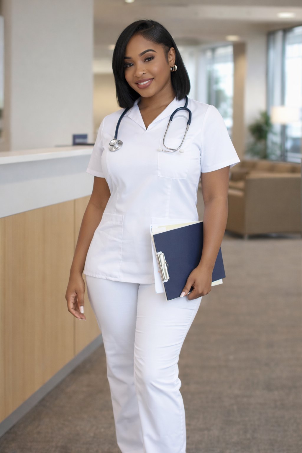 Nurse Kay standing with a folder